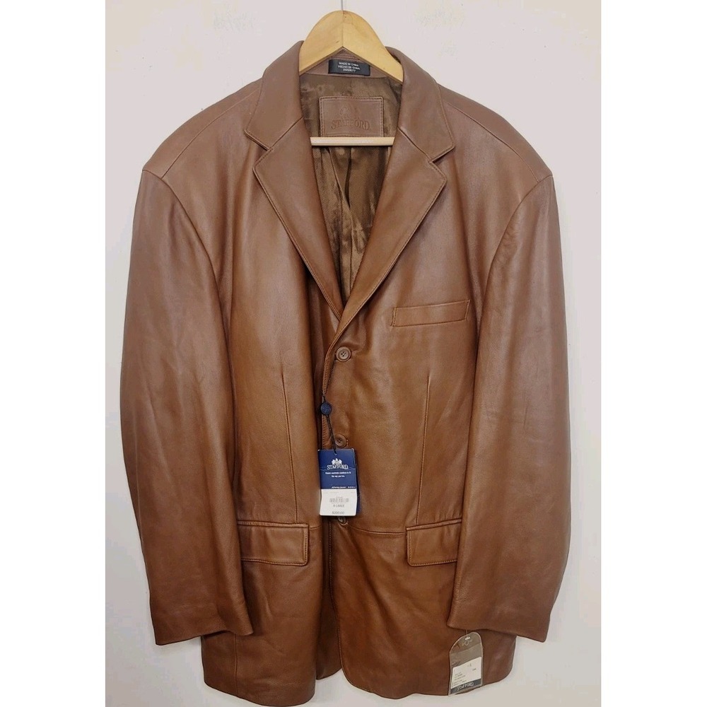 Brown Leather Jacket Mens XL 50 48 Lambskin Sport Coat Jacket NWT $300 Stafford‎